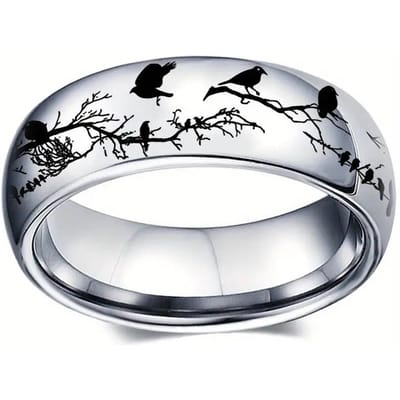 Creatieve Vogel en Tak Patroon Roestvrijstalen Ringen Voor Mannen Vrouwen Zwart Gepolijste Mannen Ring Bruiloft Verloving Sieraden Cadeaus 11