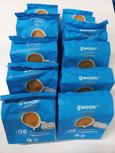 koffiepads decafe cafeinevrij gwoon - geschikt voor senseo® - multipak 10x 36 stuks