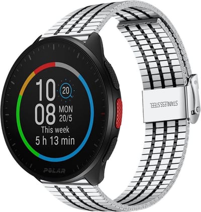 Strap-it Luxe roestvrij stalen smartwatch band - geschikt voor Polar Pacer / Ignite / Ignite 2 / Ignite 3 / Unite - zilver/zwart