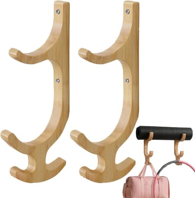 Wandhouder Organizer - Fitness Haken - Sportmateriaal Opbergen - Gemaakt Van Hout - 41 cm Lengte - Natuurlijk Hout
