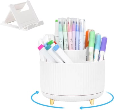 360 ° draaibare bureau-organizer voor pennen en make-upborstels, 5 sleuven, desktopbenodigdheden en opbergdoos voor accessoires