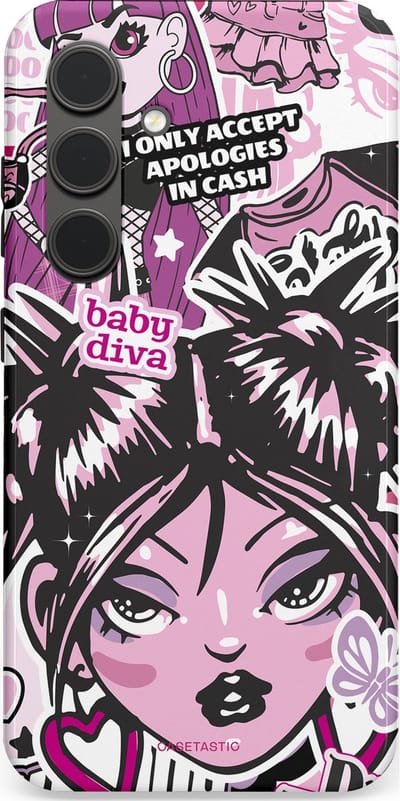 Casetastic hoesje geschikt voor Samsung Galaxy S24 - Dubbellaagse bescherming - Roze Y2K Pop Teen Girly Cash Diva Collage - Fashion Case - Grijs Donkergrijs Wit Lichtroze