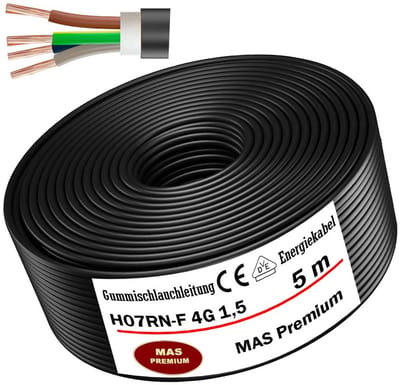 Flexibele Rubberen Kabel H07RN-F 4G1,5 mm² - 5 Meter - Energiekabel Voor Bouw en Zware Apparatuur