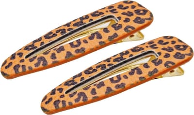 Haarsoires Haarspeld Duckklemmen 7cm – Open Vorm – Lederlook Panterprint – Oranje Bruin – Set van 2 - Haarclip - Haarklem - Makkelijk in Gebruik - Sterke Haarclip voor Styling & Dagelijks Gebruik - Hair Clip - Decoratieve Haaraccessoire