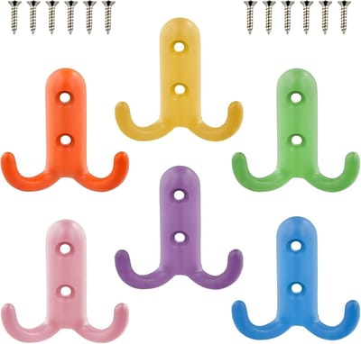 6 stuks kleurrijke wandhaken, wandgemonteerde kapstokhaken, zware metalen haak met schroef, deurhaken, moderne kinderkamer kinderkamer decor haak, voor hangende jas, rugzak, tas, handdoeken