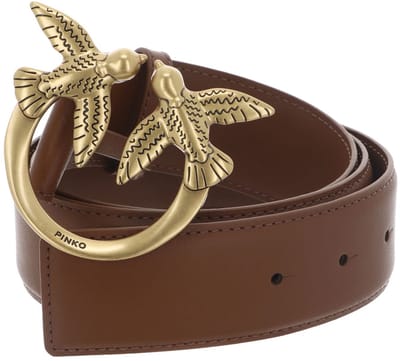 PINKO Leren riem Love Berry H4 Belt W95 Brown - Lion - Antique Gold bruine