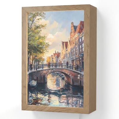 Wandlamp 20x30 cm - Oplaadbaar - Brug - Stad - Huizen - Boot - Wandlampen binnen woonkamer - Slaapkamer lamp met kabel - Decoratieve nachtlamp - Vloerlamp snoer