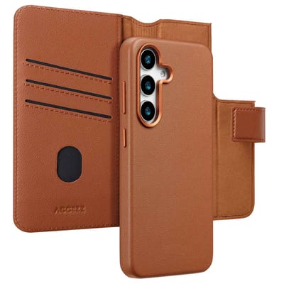Accezz Hoesje - Geschikt voor Samsung Galaxy S25 - Leather Bookcase 2-in-1 met Magnetische Ring - Sienna Brown