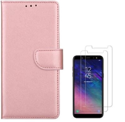 hoesje Geschikt voor: Samsung Galaxy A6 2018 Portemonnee Rose Goud met 2 stuks Glas Screen protector