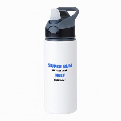 Hacebo® - super blij met een lieve neef zoals jij waterfles met rietje zwart - Neef - de liefste neef - verjaardag - cadeautje voor neef - neef artikelen - kado - geschenk - water fles - 650ML