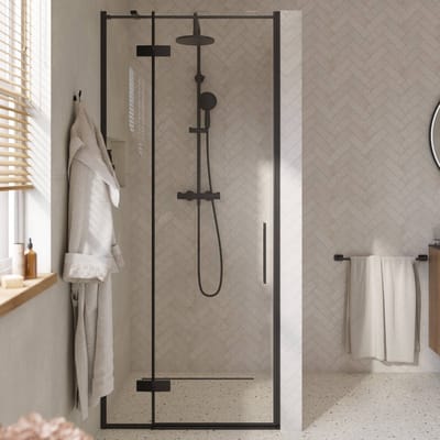 Saqu Grace draaideur met vast paneel links incl. antikalk 90x210cm mat zwart