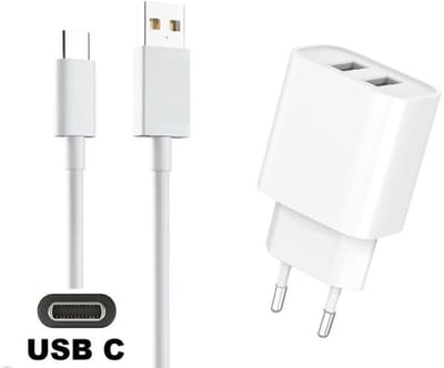 OneOne 2.4A lader met 2 poorten + 1,0m sterke USB C kabel. Standaard oplader adapter past op Samsung Galaxy A02s, A03s, A04, A05s, A13, A23, A52s, A21s, F06, Galaxy Note 7, Note 8, Note 9, F41, M33, M23, M35