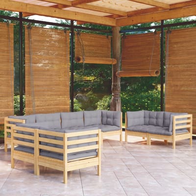 vidaXL - 8-delige - Loungeset - met - grijze - kussens - grenenhout