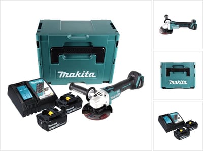 Makita DGA 504 RGJ accu haakse slijper 18 V 125 mm borstelloos + 2x accu 6.0 Ah + lader + Makpac