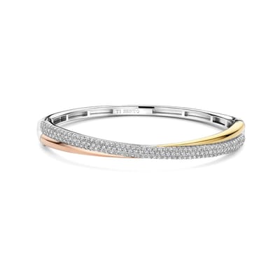 TI SENTO Dames Armband - 925 zilver - Zilver geel verguld rosé verguld - Maat S - 23071ZT