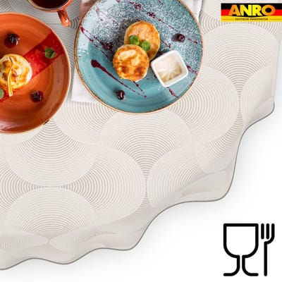 ANRO Tafelkleed Grijze cirkels Beige Ovaal 280x140cm Met sierband Afwasbaar Waterafstotend