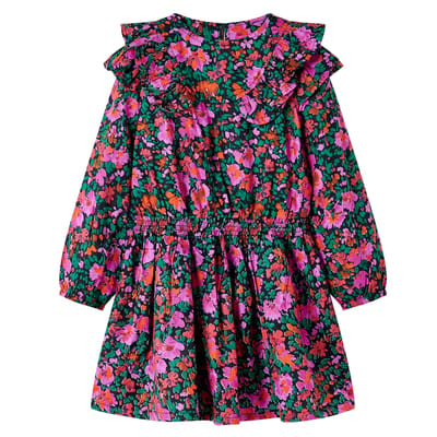vidaXL - Kinderjurk - met - lange - mouwen - 104 - felroze