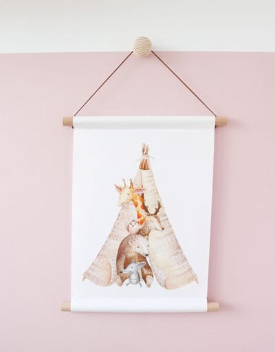 Textiel poster aquarel tipi dieren-Kinderkamer-Poster A4 formaat-Wanddecoratie-bosdieren- Kinderkameraccessoires