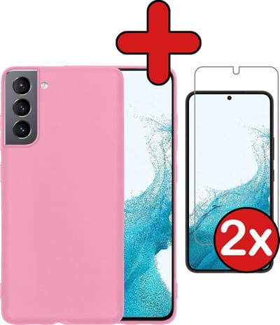 Hoesje - Met 2x Screenprotector - Geschikt voor Samsung Galaxy S22 - Sterk & Shockproof - Telefoon Hoes - Back Cover - Siliconen Case - Telefoonhoes - Lichtroze