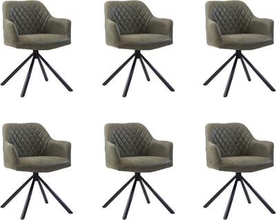 Bronx71® Industriële eetkamerstoel Dex olijfgroen eco-leer - Eetkamerstoelen set van 6 - stoel