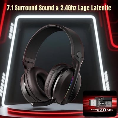 RVV® Game headset draadloos - Headset - Game headset - Gaming headsets - Zwart - 22cm x 19cm x 10cm