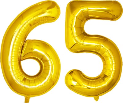 Folie Ballon Cijfer 65 Jaar Goud Verjaardag Versiering Helium Cijfer Ballonnen Feest versiering Met Rietje - 86Cm