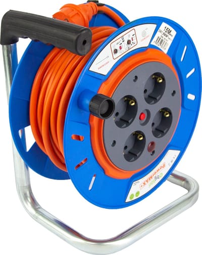 Kabelbox- verlengsnoer-kabelhaspel - kabel verleng haspel met 4 geaarde stopcontacten -15 meter