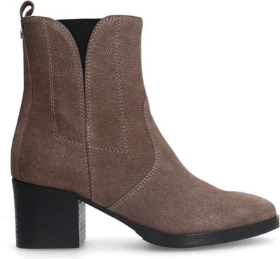 No Stress - Dames - Taupe leren enkellaarsjes met hak - Maat 36