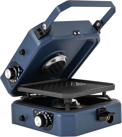 Allero Camping Gaskookstel - Opvouwbare Grill - Campinggasgrill - Campingkooktoestel - Blauw - Zwart - Compact - Inklapbaar