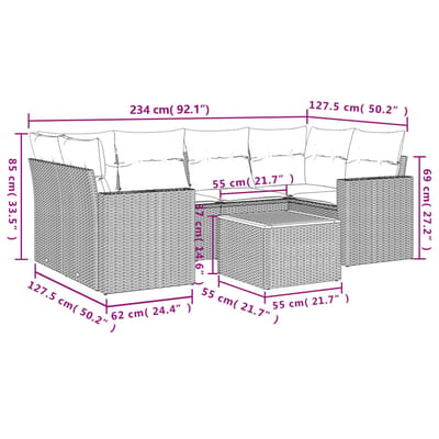 vidaXL - 7-delige - Loungeset - met - kussens - poly - rattan - beige