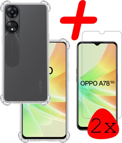 Hoesje Met Screenprotector - 2 Stuks - Geschikt voor OPPO A78 5G - Sterk & Shockproof - Siliconen Case - Back Cover - Telefoon Hoes - Shock Proof - Transparant