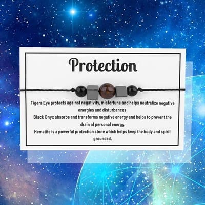 Bixorp "Protection" Cadeau Armband - Edelsteen Armbandje op kaartje - Tijgeroog, Hematiet & Onyx