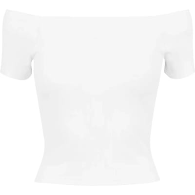 Urban Classics - Off Shoulder Rib Crop top - XL - Wit