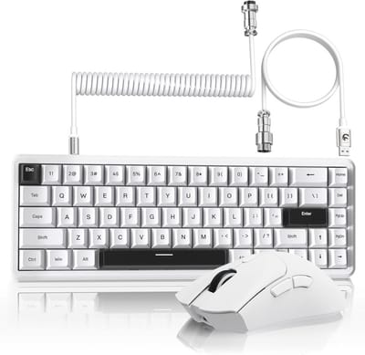 Gaming Toetsenbord en Muis Combo - Draadloos Mechanisch 65% Keyboard en Superlight RGB Gaming Muis - Wit