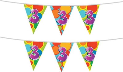 Haza Vlaggetjes 3 jaar - leeftijd verjaardag - 2x stuks - plastic 10m
