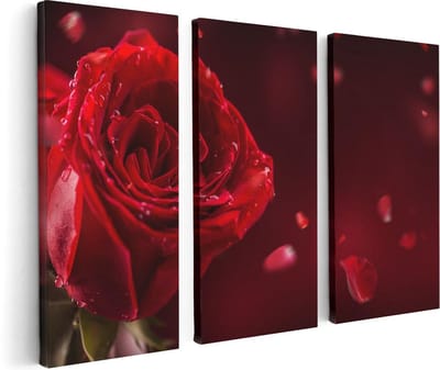 Artaza Canvas Schilderij Drieluik Romantische Rode Roos - 120x80 cm - Wanddecoratie Woonkamer - Schilderijen - Muurdecoratie