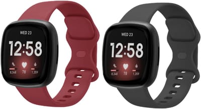 Strap-it Bundel – 2x Siliconen Horlogebandjes geschikt voor Fitbit Versa 3/4 & Sense/Sense 2 (Wijnrood & Zwart, Maat L)
