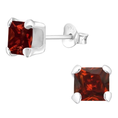 Aramat Jewels | Oorbellen | Zilveren Vierkante Zirkonia Oorbellen - 6mm | Donker Rood | |6mm | Zilver | Kinderen, Volwassenen | Verkleurd niet