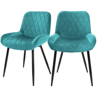 Eetkamerstoelen met rugleuning en armleuningen Set van 2 Turquoise fluwelen bekleding met metalen poten ML-Design