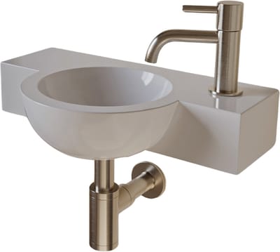 AquaVik Fonteinset Globus Keramisch Wit Kraan Rechts Geborsteld Nikkel Kraan 40x23x8cm