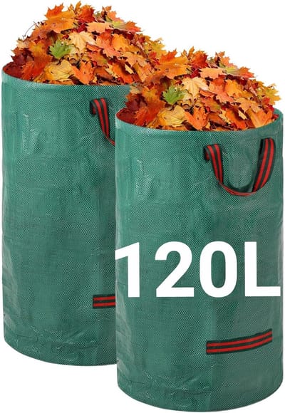 Famanu – Robuuste tuinafvalzakken - 120 l x 2 verpakkingen - herbruikbare tuinzakken met handgrepen - industriële stof voor bladeren en afval