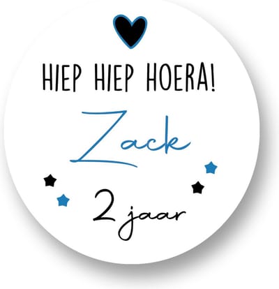 20x Hiep Hiep Hoera stickers met naam - Verjaardag stickers - Jongens - Gepersonaliseerd - Sluitstickers - Kinderfeest Traktatie - Uitdelen - Uitdeeltraktatie - Wensetiket - Rond - 40mm - Glossy sticker