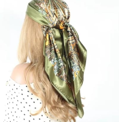 Hoofdsjaal - Satijnen Haar Sjaal - Festival Look - Vierkante Sjaal - Fantasie - Zomer Sjaal - Haarband - Classy - Groen - Kate