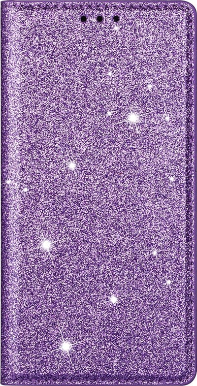 Hoesje geschikt voor iPhone 16 - Bookcase - Pasjeshouder - Portemonnee - Glitter - TPU - Paars