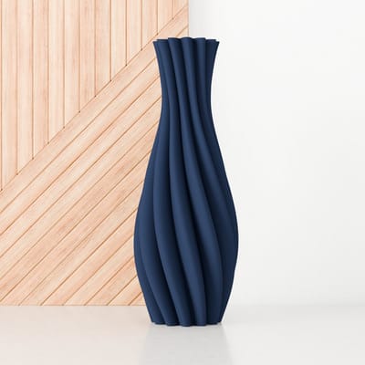 Fleuriek - Vloervaas Blauw - H50 cm - Elegante hoge vaas van gerecycled kunststof met gestreept patroon- Spiraal vaas voor pampas pluimen