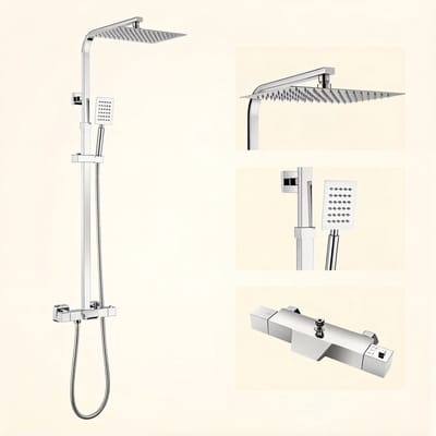 Auralum max Regendouche met Thermostaatkraan - Doucheset - RVS - Ø 30 cm Hoofddouche & Neerwaartse Waterval - Intelligente thermostaat van 38 graden - Verstelbare Regendouche - Chroom