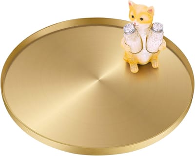 Goud Rond Dienblad Decoratief Metalen Dienblad met 3 Antislipmatten, Roestvrijstalen Opbergbakje voor Sieraden, Make-up, Cosmetica, Kaars (Goud, Ø 32 cm)