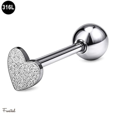 Tongpiercing - Hartje -Frosted - 316L Chirurgisch Staal - 1.6mm x 16mm - Zilver