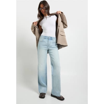 boohoo Dames Jeans met lage taille en rechte pijpen | Vintage Wash | Maat: 14