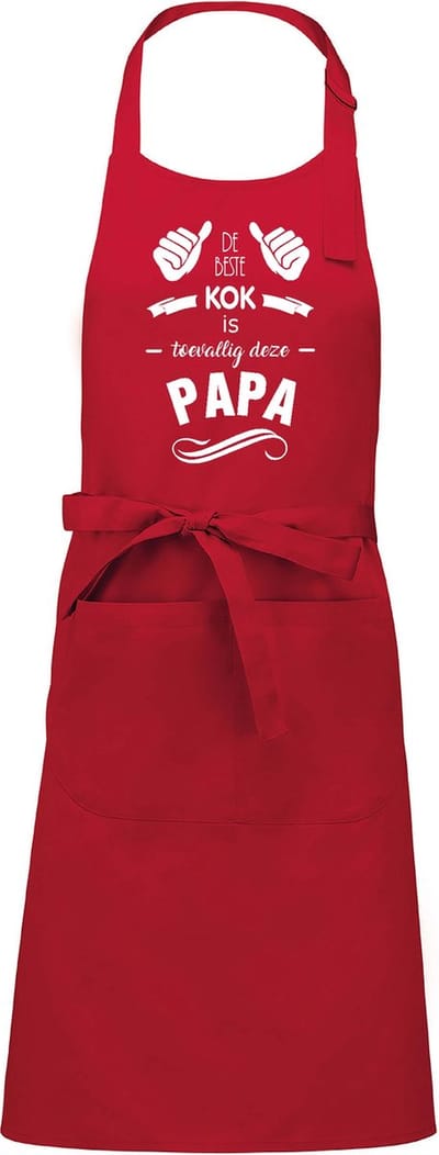 Cadeauschort - Tekstschort - Keukenschort met je naam - BBQ schort - verjaardag - vaderdag - De beste kok is toevallig deze Papa - rood